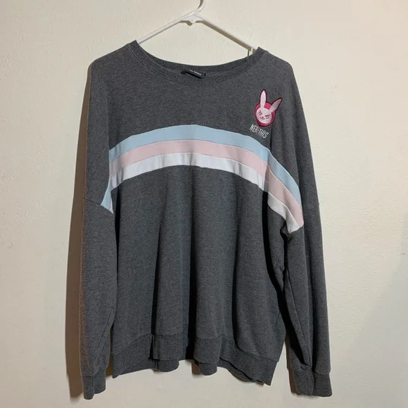 Her Universe Gray Sweater Sz 2x Pink Blue Stripes Nerf This Streetwear Skater - Picture 8 of 8